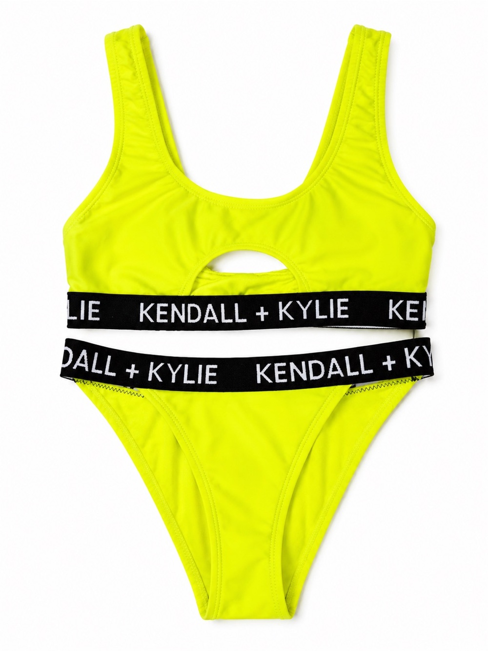 NWT Kendall + Kylie Neon Green Cutout One Piece Swimsuit XS Sport Logo